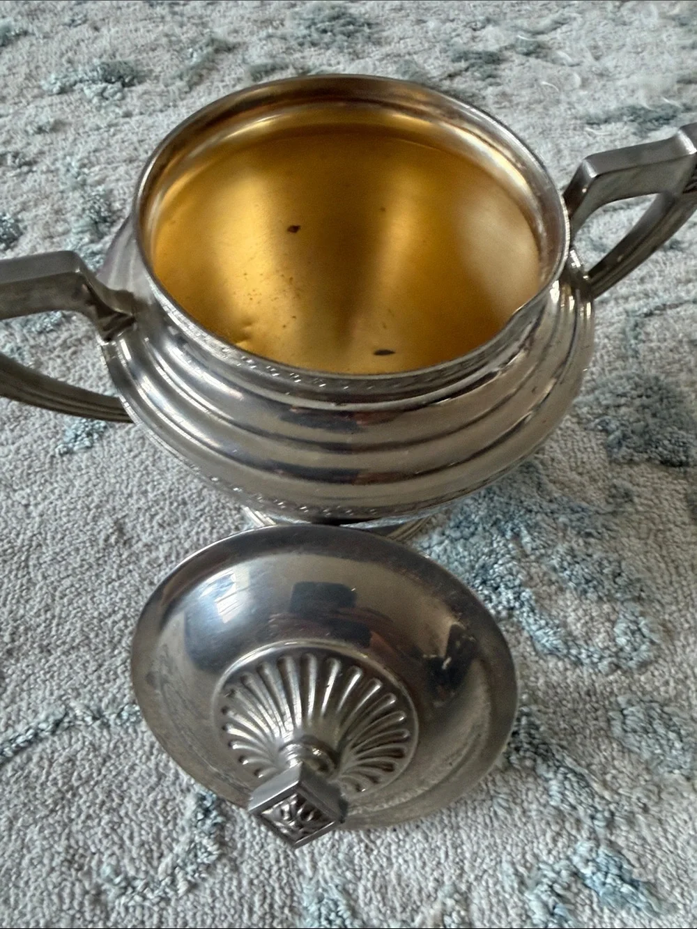 Silver-Tone Covered Sugar Bowl with Handles - Elegant Home Dining Accent